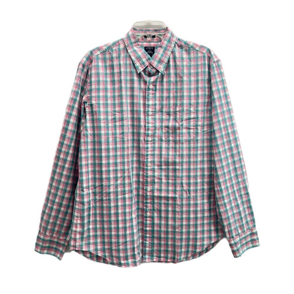 J Crew Flex Washed Plaid Button Down Shirt size Large Pink Blue